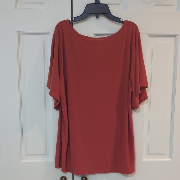 Women's Rust Top with Unique Neckline - Picture 2 of 5